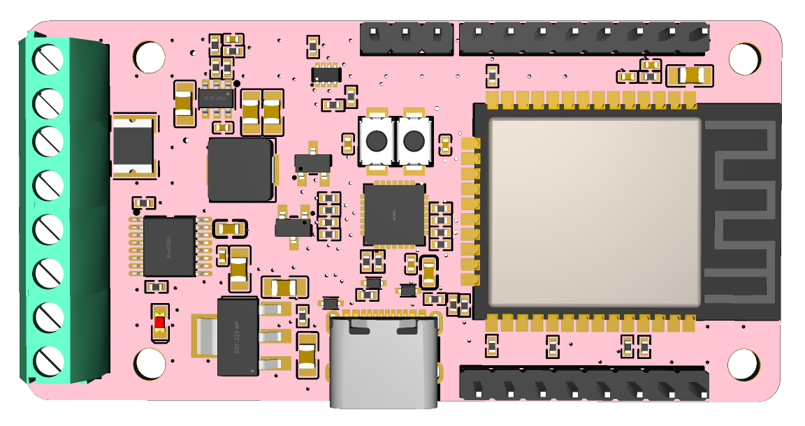 3D render of the PS4/5 to RC Car PCB, front view